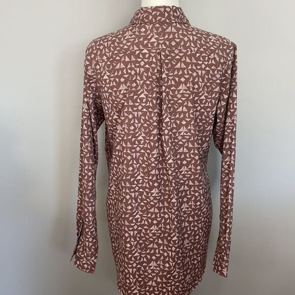 REI Long Sleeve Button Down Brown Shirt With Geometric Pattern. Size Large. - Picture 6 of 12